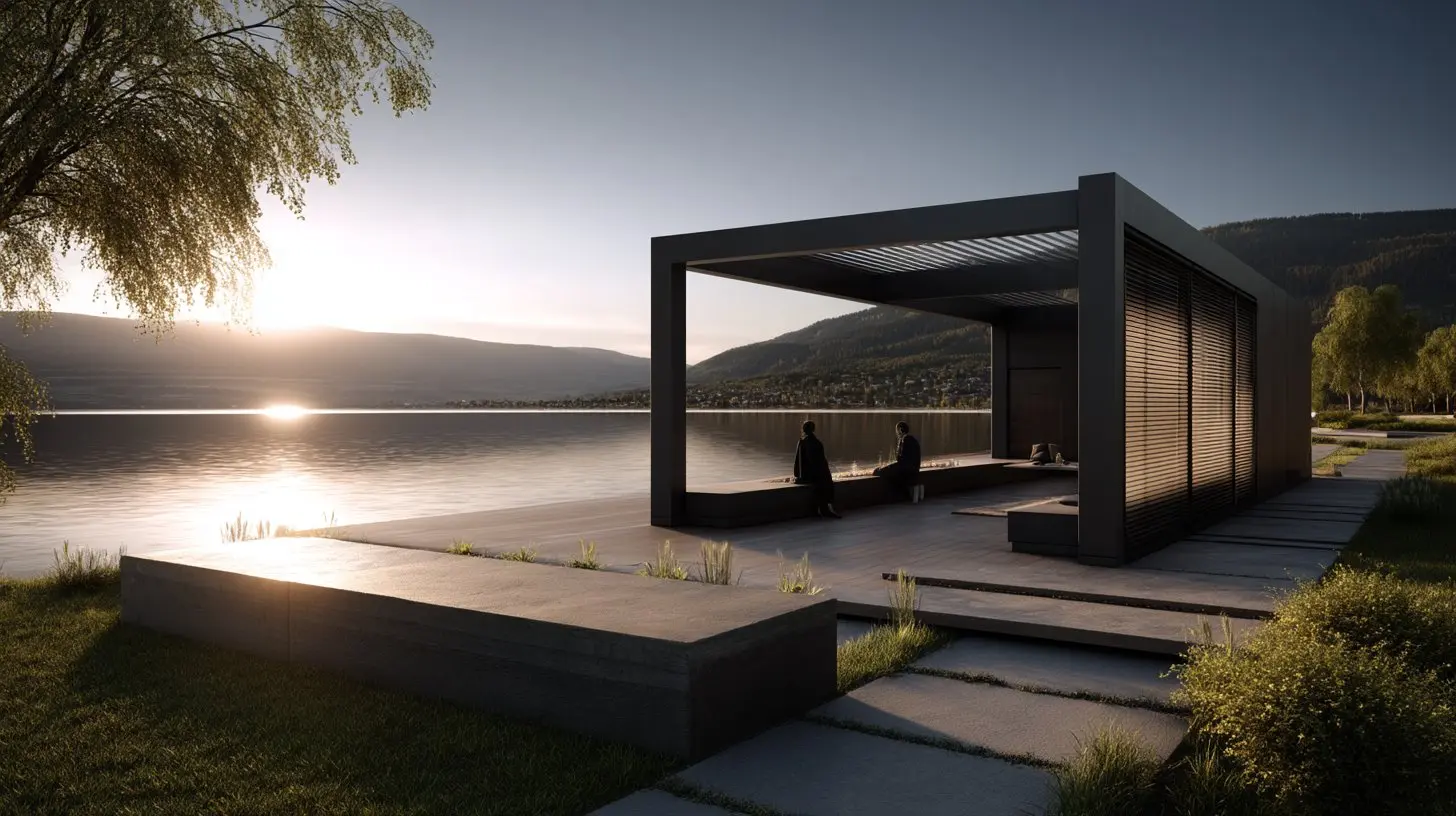LuxaShade bioclimatic pergola with adjustable aluminium louvres on a modern terrace